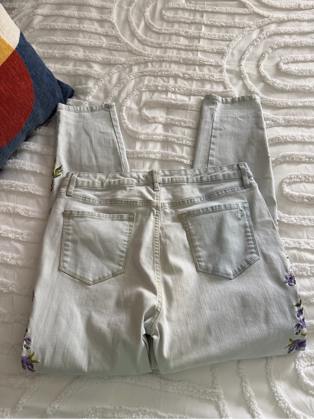 Martha Stewart Light Wash Jeans with Purple Floral Side Embroidery - Picture 7 of 12